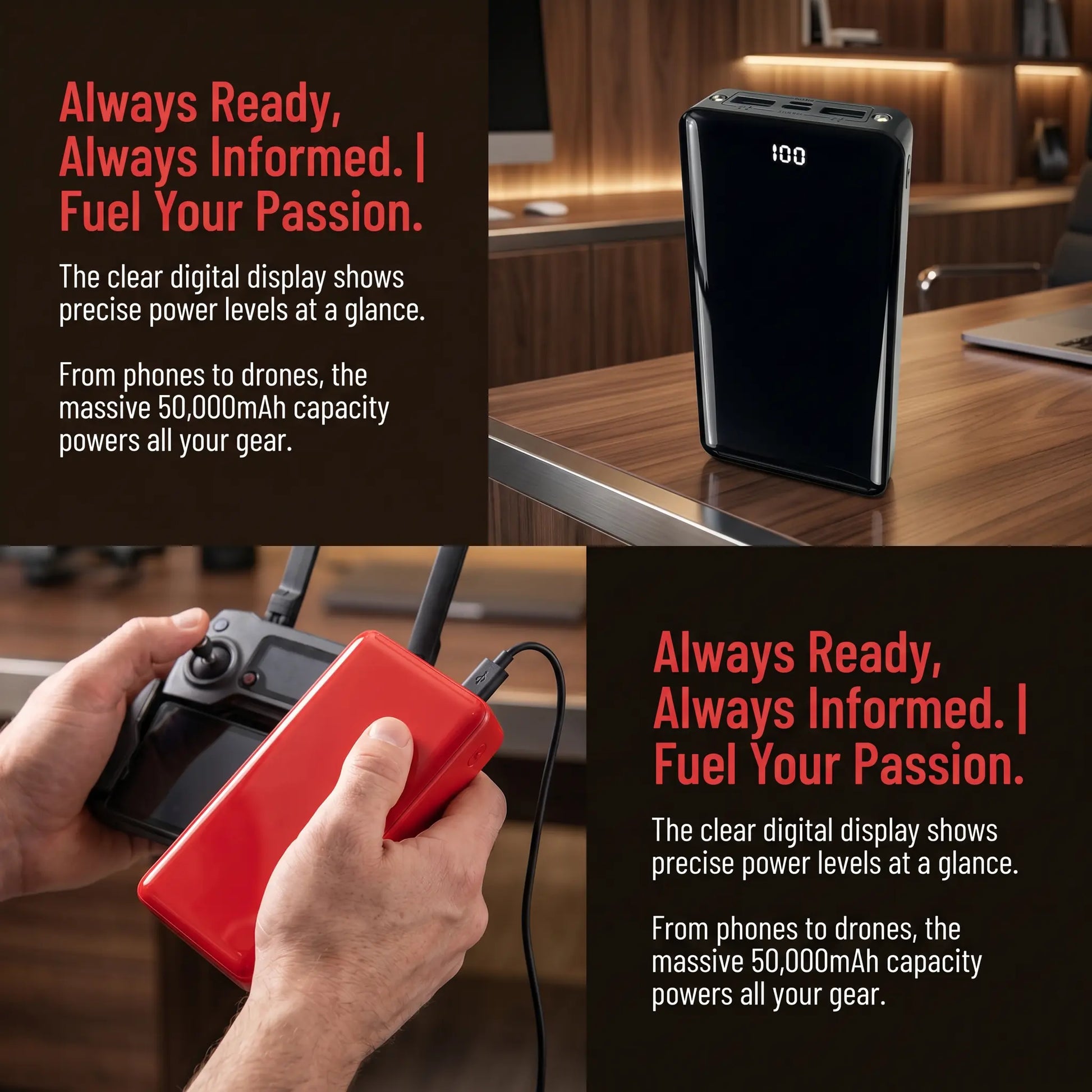 50000Mah Ultra Capacity Portable Power Bank 22.5W Fast Charging Dual Input & Output LED Digital Display External Battery Pack with Flashlight for Iphone Android