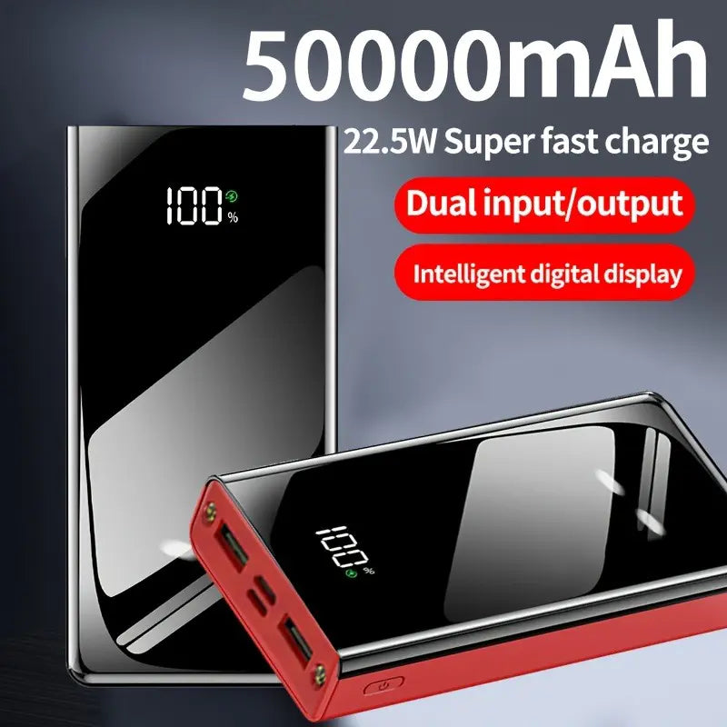 50000Mah Ultra Capacity Portable Power Bank 22.5W Fast Charging Dual Input & Output LED Digital Display External Battery Pack with Flashlight for Iphone Android