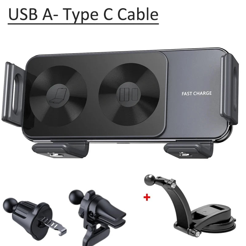 Dual Coil Car Air Vent Phone Holder Stand 15W Wireless Charger for Samsung Galaxy Z Fold/Flip 7/6/5/4/3 Cellphone Bracket Mount