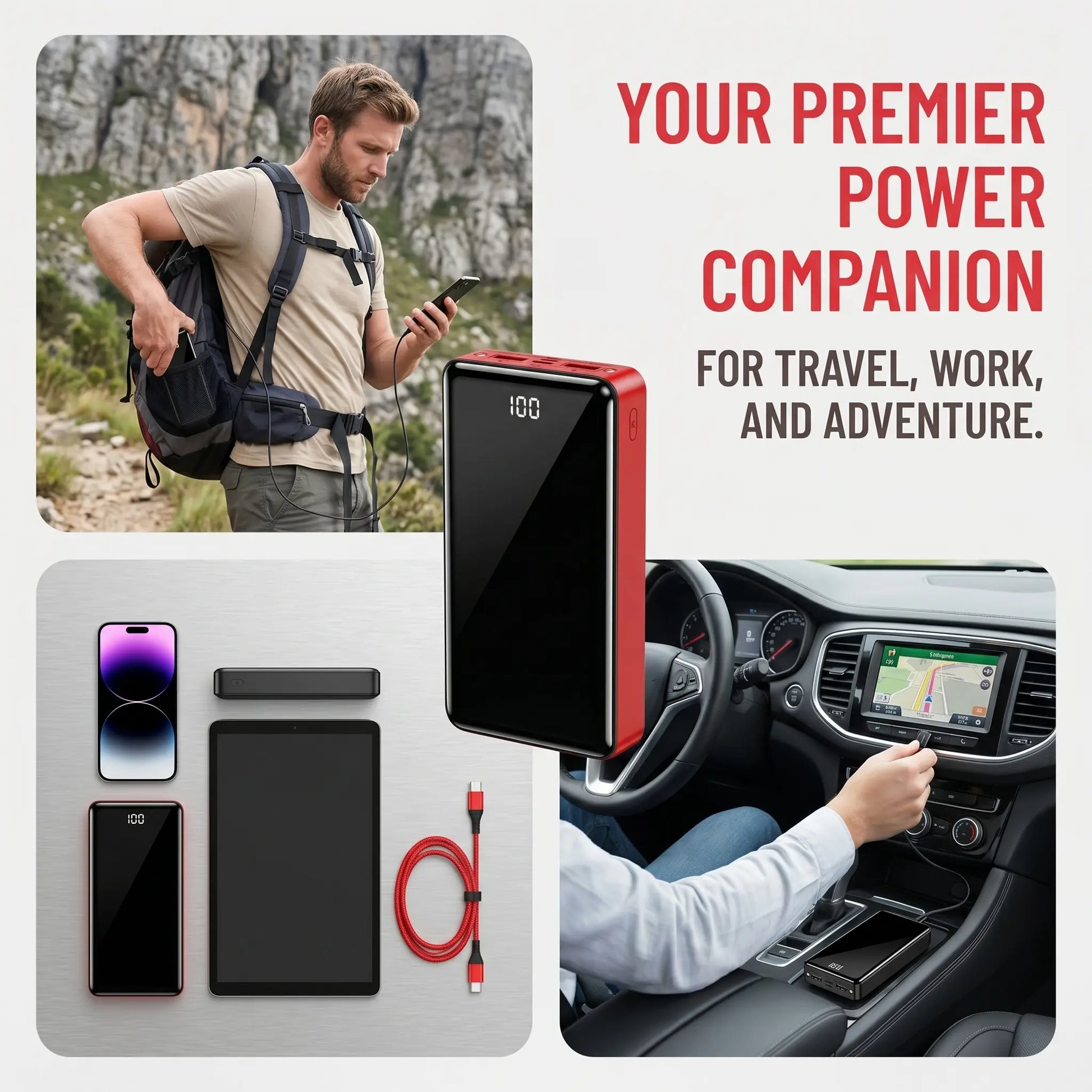 50000Mah Ultra Capacity Portable Power Bank 22.5W Fast Charging Dual Input & Output LED Digital Display External Battery Pack with Flashlight for Iphone Android