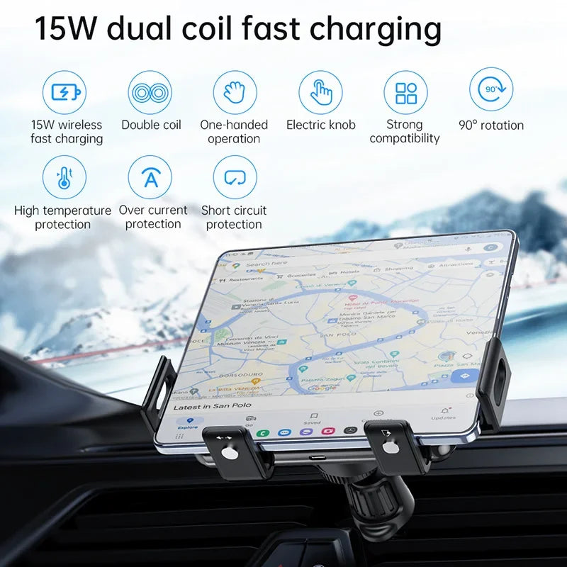 Dual Coil Car Air Vent Phone Holder Stand 15W Wireless Charger for Samsung Galaxy Z Fold/Flip 7/6/5/4/3 Cellphone Bracket Mount
