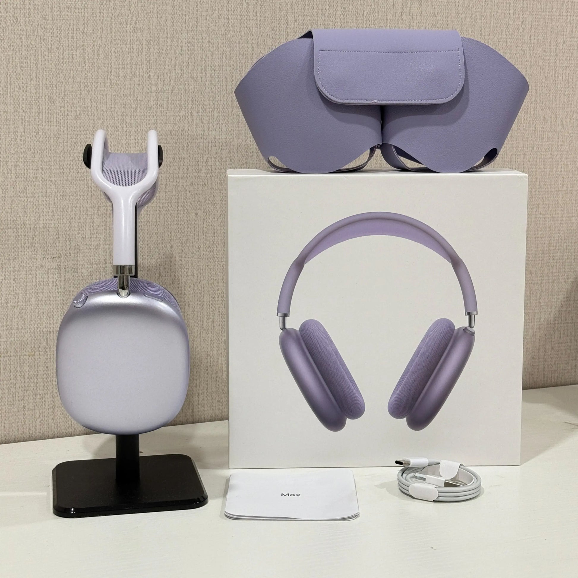 Premium MAXPRO5 MAX Over-Ear Bluetooth Headphones Magnetic Detachable Ear Cups Luxury Silky Comfort Fit Hi-Fi Clear Audio Noise Isolation Complete Kit Protective Leather Case Type-C Charging Wire Trendy Fashion Headset for Daily Outfit Travel Vlog