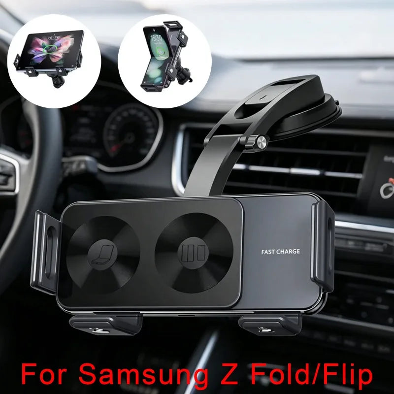 Dual Coil Car Air Vent Phone Holder Stand 15W Wireless Charger for Samsung Galaxy Z Fold/Flip 7/6/5/4/3 Cellphone Bracket Mount