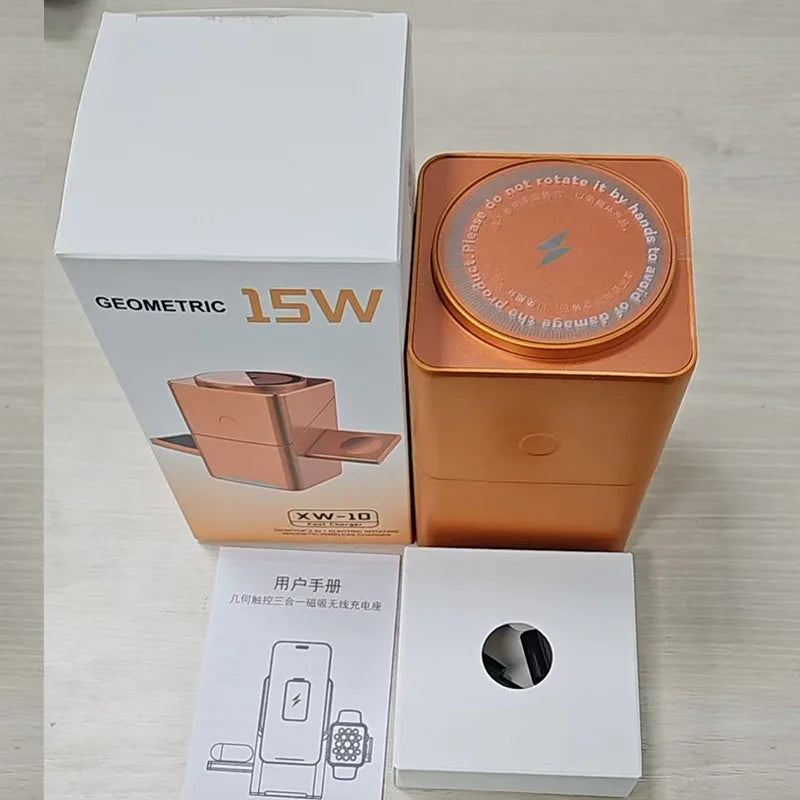2025 Portable Qi2 Wireless Fast Charging Stand - Magnetic Foldable 3-in-1 Cube Charger Dock for Desktop Use