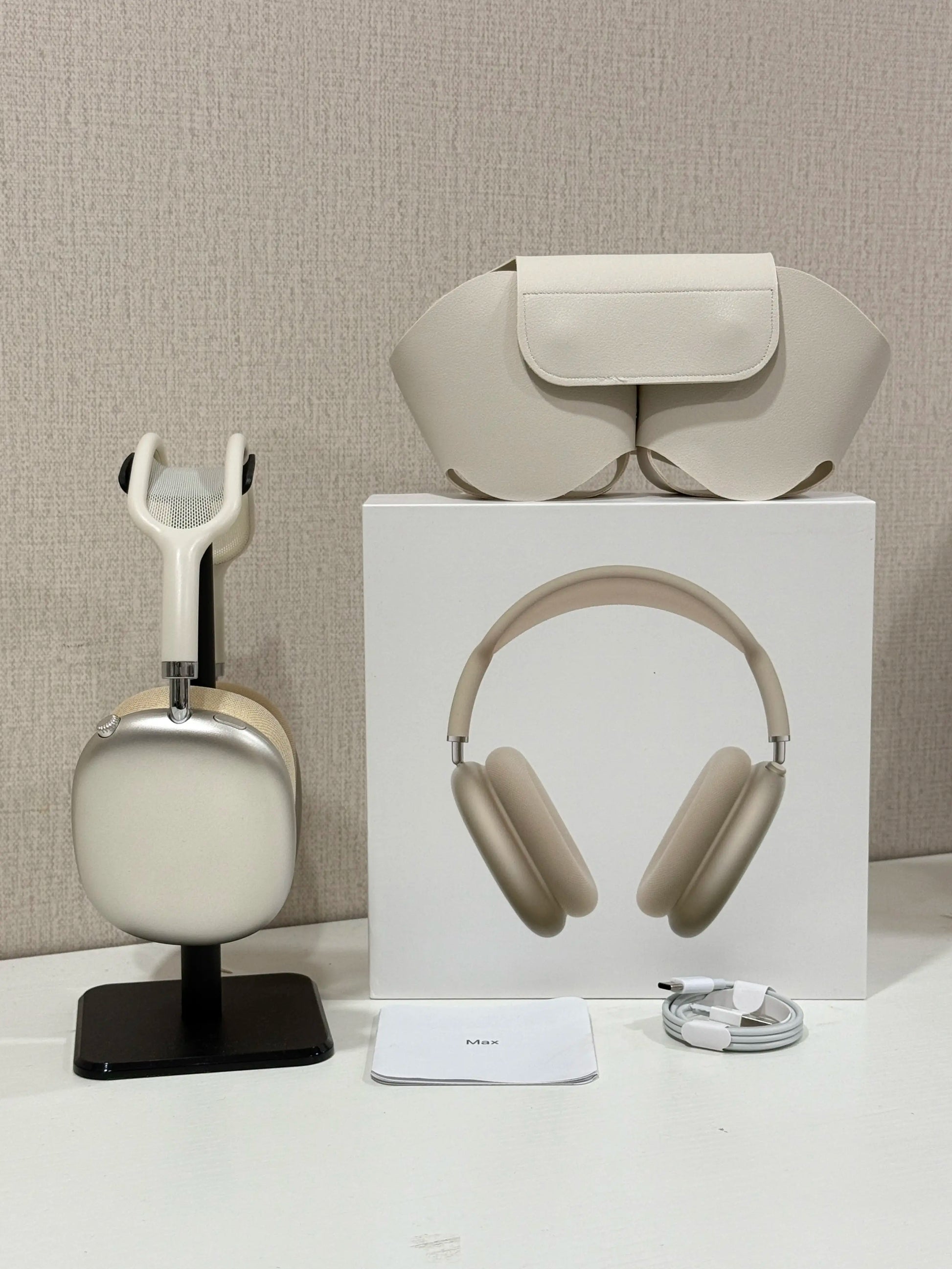 Premium MAXPRO5 MAX Over-Ear Bluetooth Headphones Magnetic Detachable Ear Cups Luxury Silky Comfort Fit Hi-Fi Clear Audio Noise Isolation Complete Kit Protective Leather Case Type-C Charging Wire Trendy Fashion Headset for Daily Outfit Travel Vlog